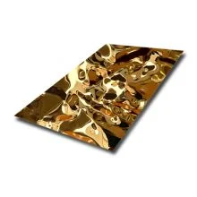 AISI 304 Large Ripple Pattern Decorative Mirror Water Wave SS Sheet In PVD Golden Color Coating