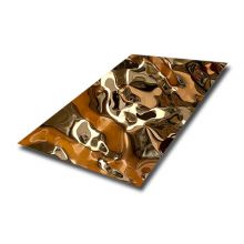 304 PVD Champagne Gold Color Mirror Water Ripple Effect Stainless Steel Ceiling Panel